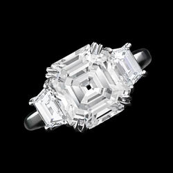 3 Steine Ehering Asscher & Trapezoid Diamanten 7,50 Karat 14K Gold