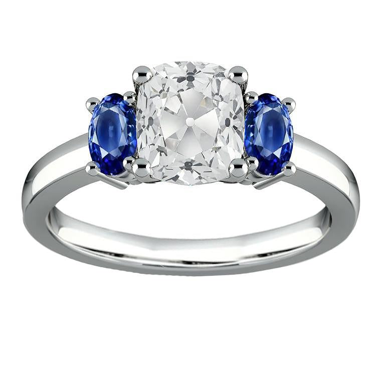 3 Steine Ring Old Cut Kissen Diamant & Ovaler Saphir 6 Karat - harrychadent.ch