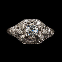 3 Steine Ring Rund Altschliff Diamant Filigran Antik Stil 1.75 Karat
