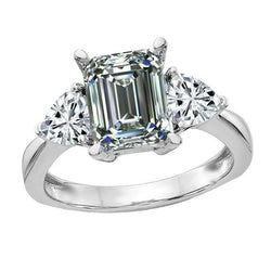 3 Steine Ring Trillion & Smaragd Diamant Krappen Set 6,50 Karat Weißgold