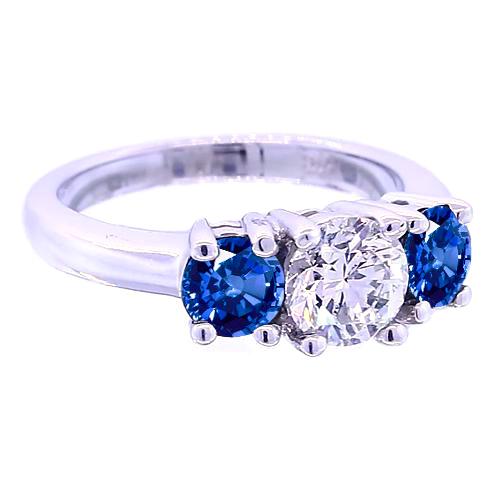 3 Steinrunder Diamantring Blauer Saphir Schmuck 2,50 Karat - harrychadent.ch
