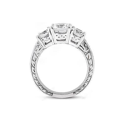 3,01 ct. Diamant 3 Steine Ring Antik-Stil Weißgold 14K
