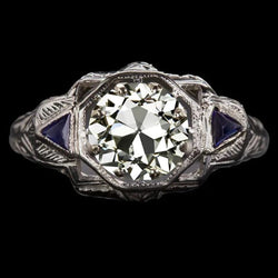 Art-Deco-Schmuck New Old Cut Diamond & Sapphire 3 Stone Ring Filigran