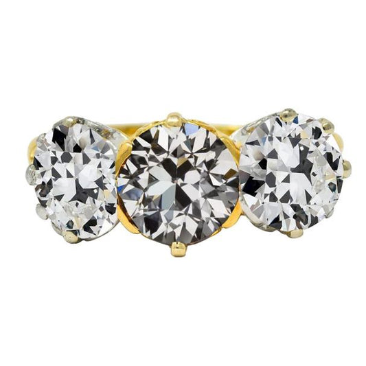 Damenring Rund Old Mine Cut Diamant 3 Steine Gold 7,50 Karat - harrychadent.ch