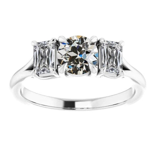 Eagle Claws 3 Stone Smaragd & Runder Altschliff-Diamantring Gold 4 Karat