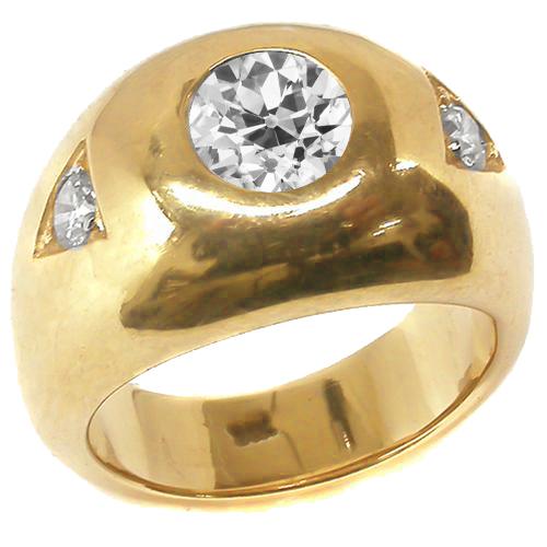 Gelbgold Herrenring Altschliff Runde Diamanten Drei Steine 2,25 Karat - harrychadent.ch
