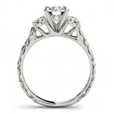 Ring im antiken Stil mit 2 Karat Diamanten und drei Steinen Weißgold 14K