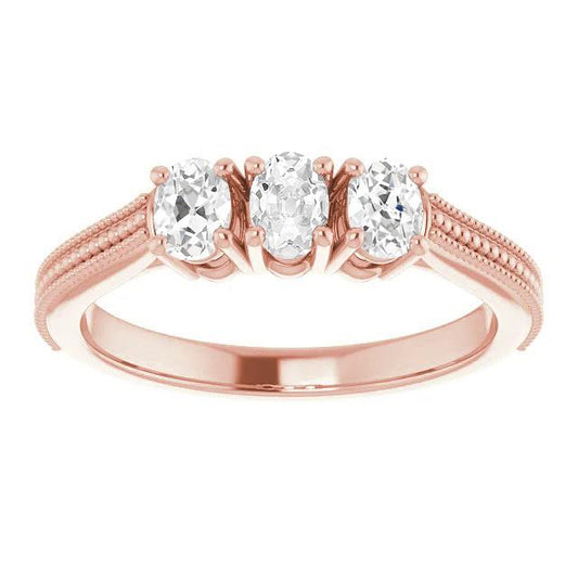 Roségold Ovaler Altschliff Diamantring Krappenset Perlenstil 4,50 Karat - harrychadent.ch