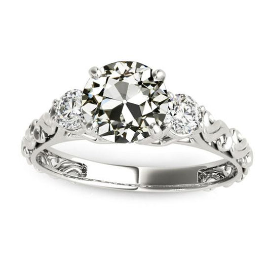 Runder 3 Stein alter Minenschliff Diamantring Vintage-Stil 3 Karat - harrychadent.ch