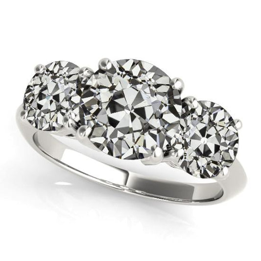 Runder alter Minenschliff Diamantring mit 3 Steinen Weißgold 6 Karat - harrychadent.ch