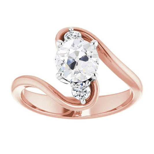 Runder Dreistein-Altschliff-Diamant-Ring-Krapfen-Set Zweifarbig 3 Karat - harrychadent.ch