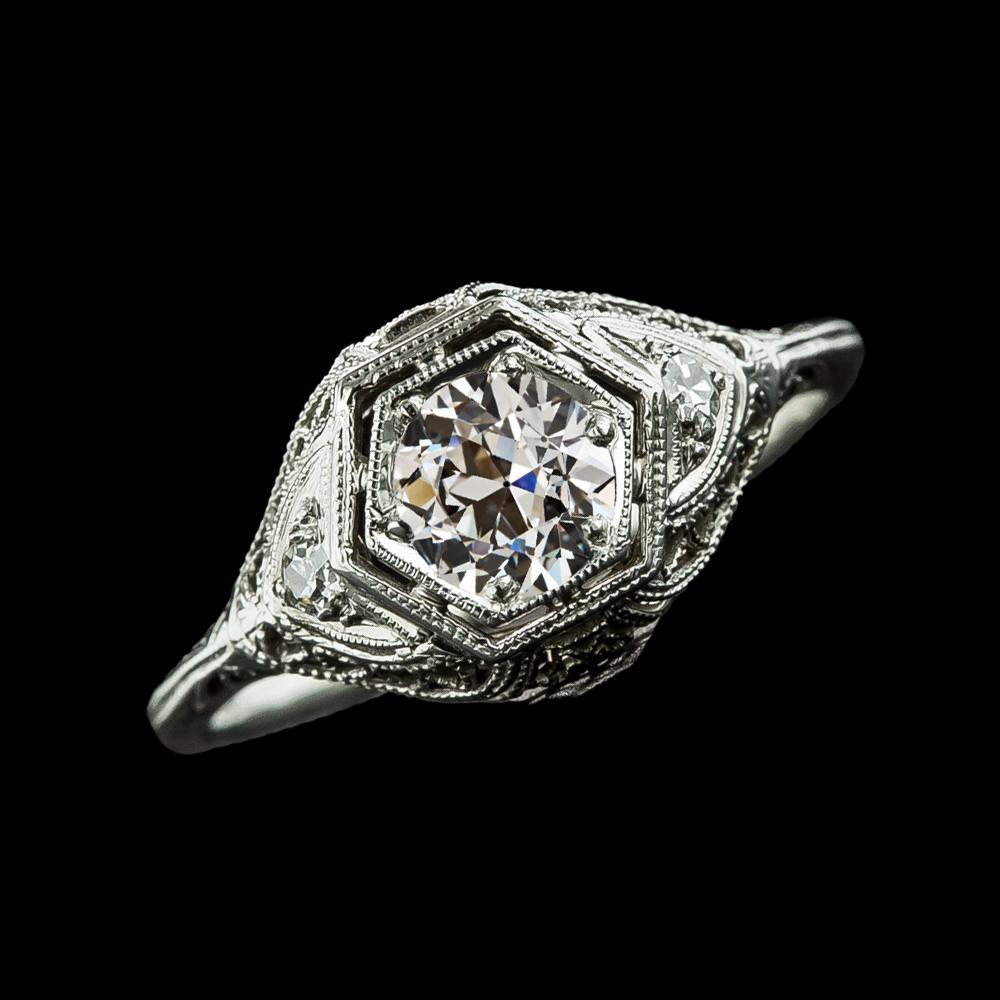 Runder Ring mit drei Steinen im antiken Stil Alter Bergmann Diamanten 1,75 Karat - harrychadent.ch