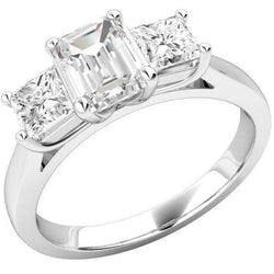 Smaragd und Prinzessin 3 Stein 4,25 ct Diamanten Ring Weißgold 14K