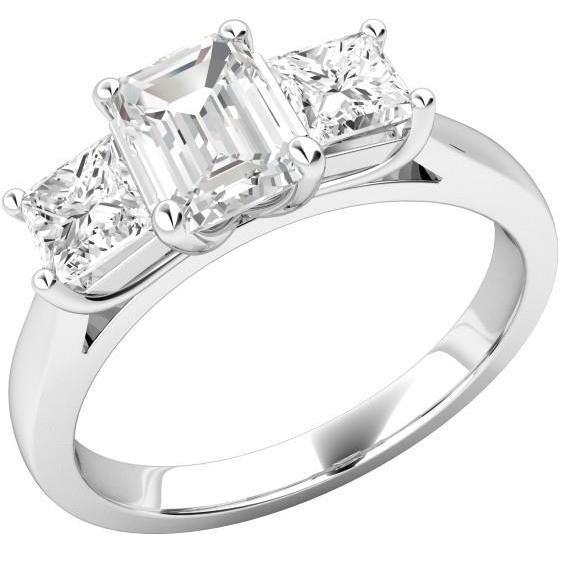Smaragd und Prinzessin 3 Stein 4,25 ct Diamanten Ring Weißgold 14K - harrychadent.ch