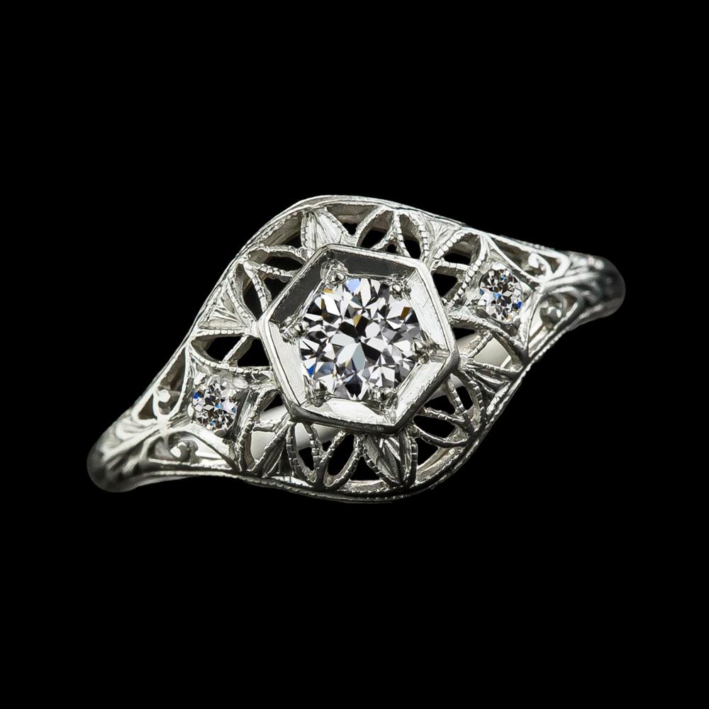 Vintage-Stil 3 Steine Ring Old Cut Runder Diamant 1,50 Karat Milgrain - harrychadent.ch