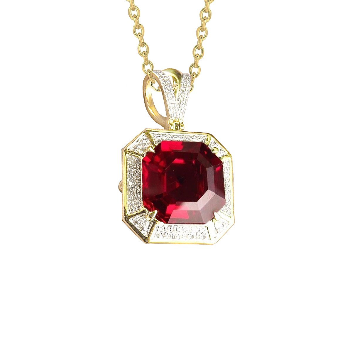 5,40 Ct Asscher Form Roter Rubin und Diamant Halskette Anhänger - harrychadent.ch
