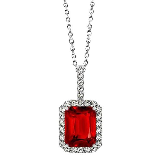 5,50 ct. Halskette mit Rubin & Diamant im Smaragdschliff Weißgold 14K - harrychadent.ch