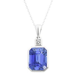 Asscher Blauer Saphir & Diamant Anhänger Lünette Set 2 Steine 1,75 Karat