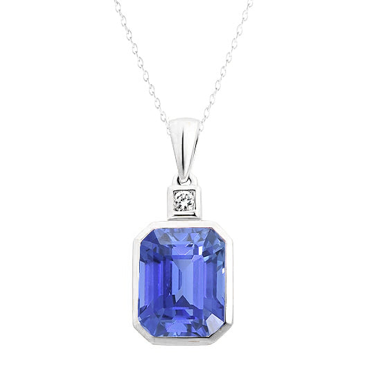 Asscher Blauer Saphir & Diamant Anhänger Lünette Set 2 Steine 1,75 Karat