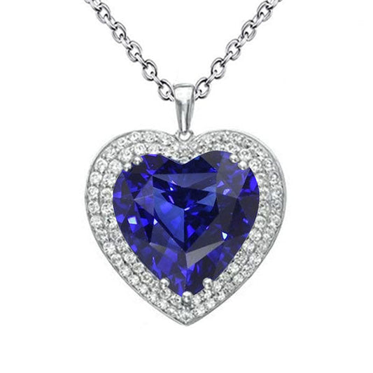 Blauer Saphir & Diamant Doppel-Halo-Herz-Anhänger 6,50 Karat Gold
