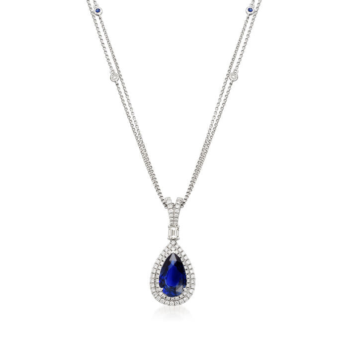 Diamant Halo Teardrop Anhänger Birne Ceylon Saphir 1,50 Karat