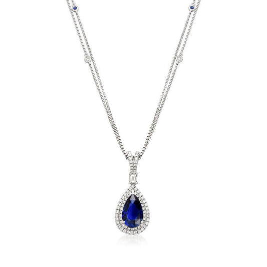 Diamant Halo Teardrop Anhänger Birne Ceylon Saphir 1,50 Karat