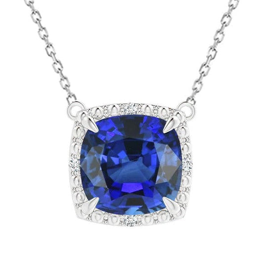 Eagle Claws Kissen Blauer Saphir Halo Anhänger Hundeohr 5,25 Karat