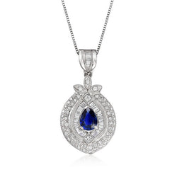 Halo-Anhänger Birnen-Saphir-Baguette & runder Diamant 2,50 Karat