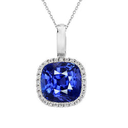 Halo-Anhänger-Kissen Sri-Lanka-Saphir & runder Diamant 5 Karat