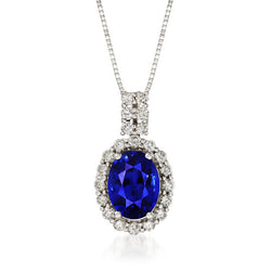 Halo-Anhänger mit ovalem Saphir und rundem Diamanten, Krappenset, 3,50 Karat