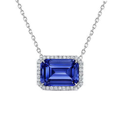 Halo-Anhänger Smaragd-Ceylon-Saphir und runder Diamant 3,25 Karat