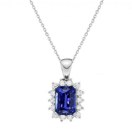 Halo-Anhänger strahlend blauer Saphir und Diamant im Sternstil 1,75 Karat