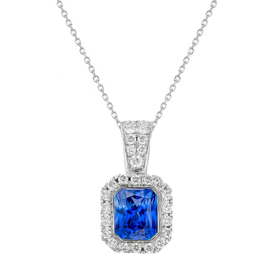 Halo-Anhängerkissen für Damen Ceylon-Saphir & Diamant 2,25 Karat