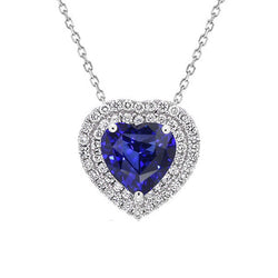 Halo Herz blauer Saphir Anhänger Damen Diamantschmuck 4,50 Karat