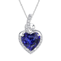 Halo Herz Blauer Saphir & Diamant Anhänger Goldschmuck 3,25 Karat