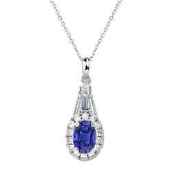 Halo Oval Ceylon Saphir Anhänger rund und Smaragd-Diamant 2,75 Karat