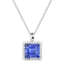 Halo Princess Anhänger mit hellblauem Saphir und rundem Diamant, 1,75 Karat