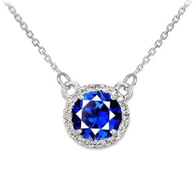 Halo Runder Blauer Saphir & Diamant-Hundeohr-Anhänger 1,50 Karat