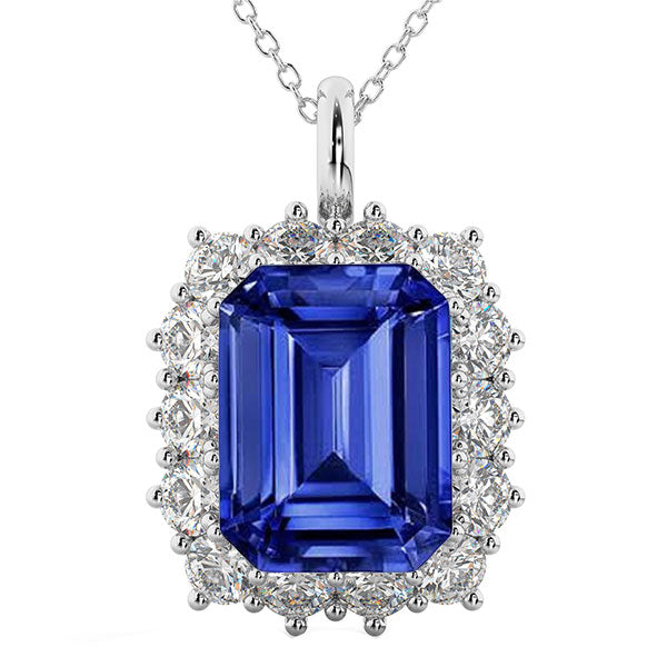 Halo-Smaragd-Ceylon-Saphir-Anhänger und Diamantkette 8,25 Karat