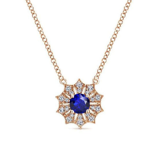 Halskette mit rundem Saphir-Anhänger in Roségold Sternstil 1 Karat