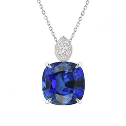 Kissen Ceylon-Saphir & Diamant-Anhänger mit Kette 4,25 Karat