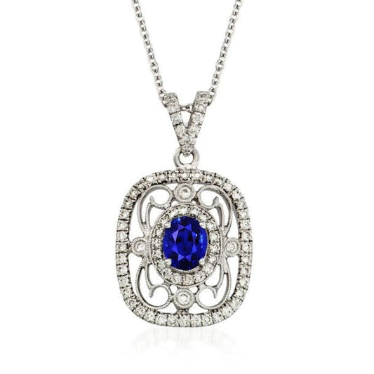 Ovaler Ceylon-Saphir & Diamant-Anhänger im Vintage-Stil, 2,50 Karat