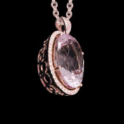 Rose Gold 14K 40,50 Ct Pink Kunzit mit Diamanten Anhänger Halskette