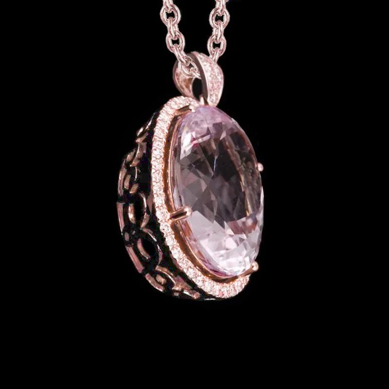 Rose Gold 14K 40,50 Ct Pink Kunzit mit Diamanten Anhänger Halskette - harrychadent.ch