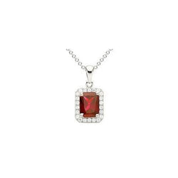 Smaragd Cut Rubin & Diamant Halskette Anhänger Weißgold 14K 4,40 Karat