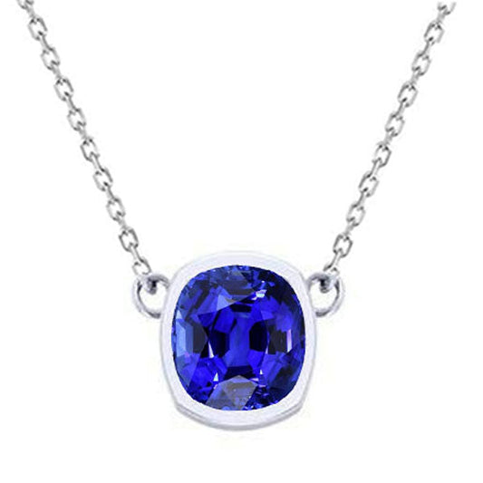 Solitaire Anhänger Lünette Set Kissen Blauer Saphir Hundeohr 3 Karat