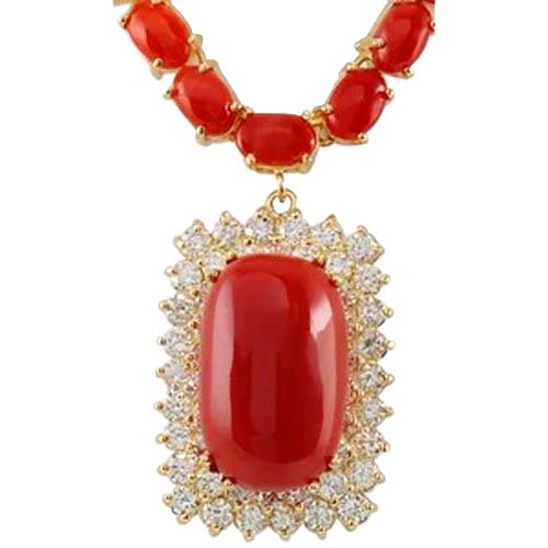 14K Gelbgold 50,75 Ct Rote Koralle Mit Diamanten Damen Halskette - harrychadent.ch