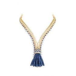 Ceylon Saphir und Diamanten 25 Kt Damen Halskette Gelbgold 14K