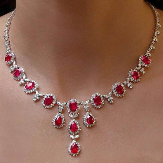 Damen Rubin mit Diamanten Halskette 48 Kt Weißgold 14K - harrychadent.ch