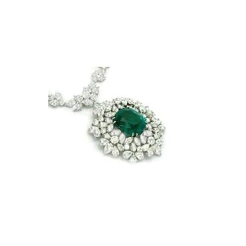 Grüner Smaragd und Diamanten 79,16 ct Halskette 40 cm Weißgold 14K